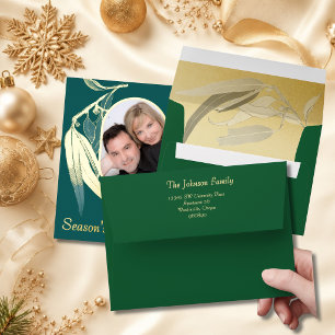 Matching Green Gold Foil Eucalyptus Christmas Envelope
