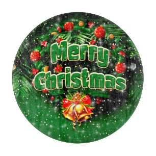 Matching Green Merry Christmas Gold Bells Cutting Board
