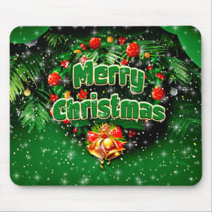 Matching Green Merry Christmas Gold Bells Mouse Pad