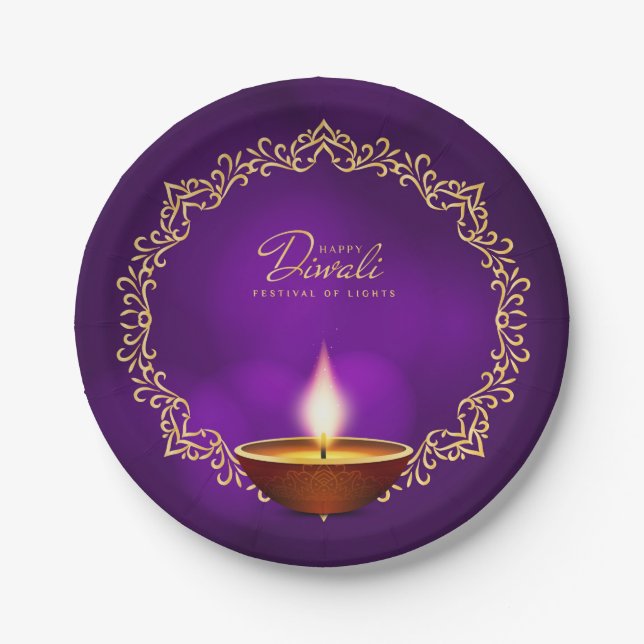 Matching Happy Diwali Purple 7" Paper Plate (Front)