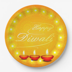 Matching Happy Diwali Yellow 9" Paper Plate