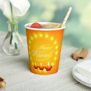 Matching Happy Diwali Yellow Paper  Cups