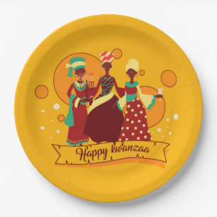 Matching Happy Kwanzaa 3 Ladies 9" Paper Plate