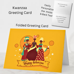 Matching Happy Kwanzaa 3 Ladies Yellow Greeting Card