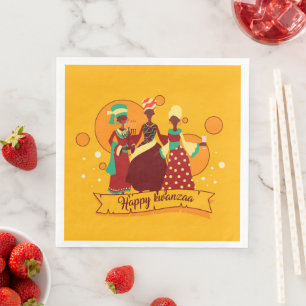 Matching Happy Kwanzaa 3 Ladies Yellow Napkin