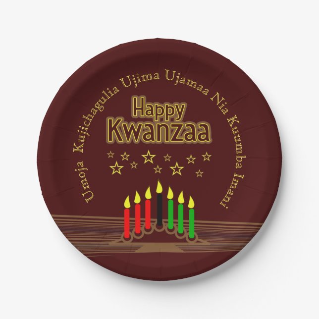 Matching Happy Kwanzaa Seven Principles 7" Paper Plate (Front)