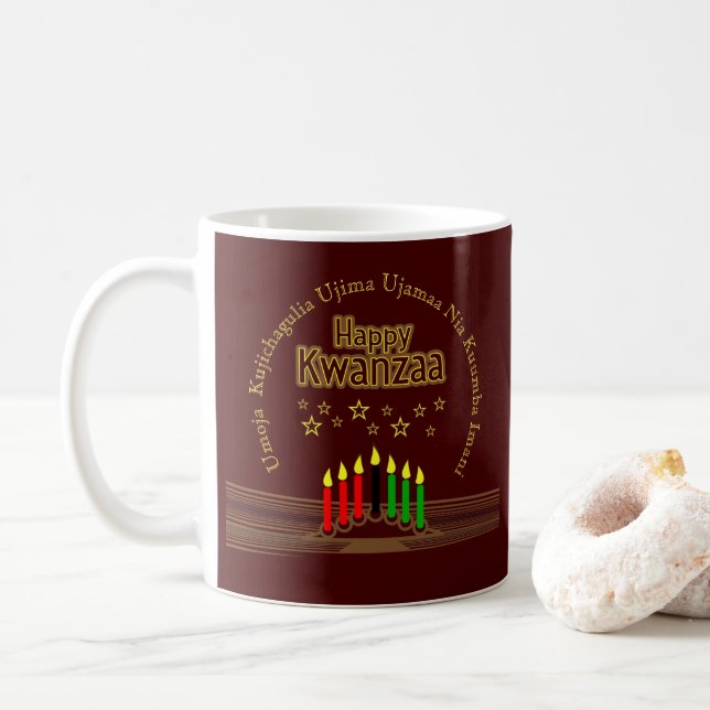 Matching Happy Kwanzaa Seven Principles Coffee Mug (With Donut)