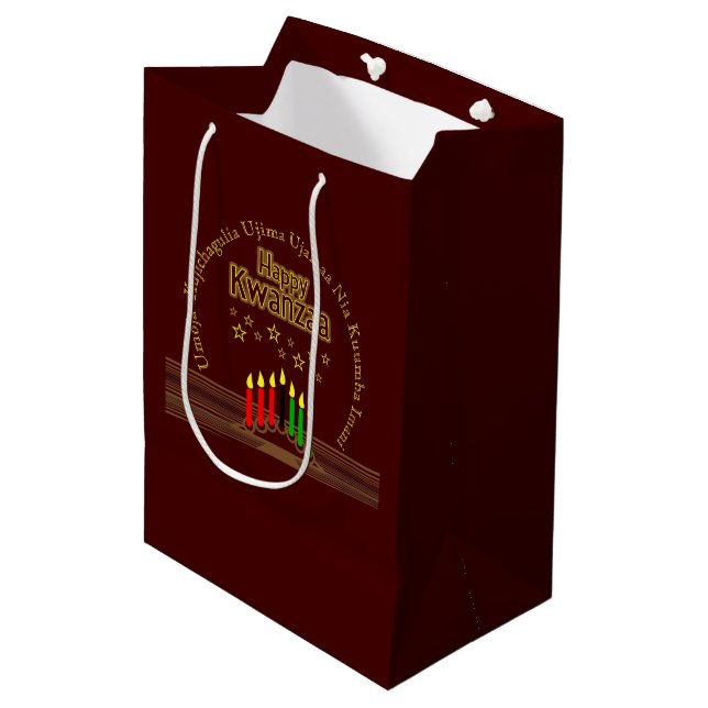 Matching Happy Kwanzaa Seven Principles Medium Gift Bag (Front Angled)