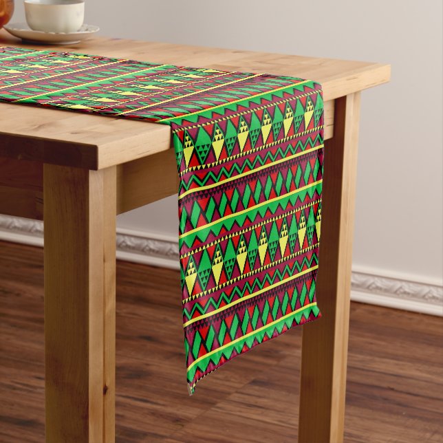 Matching Kwanzaa Yellow Red Black Green Short Table Runner (In Situ)