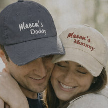 Matching Mummy Daddy embroidered caps set