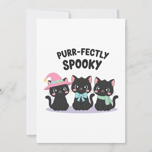 Matching Pastel Black Cat Halloween Tee Invitation (Front)