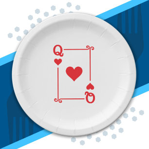 Matching Queen Hearts Suit Playing Cards Modern Paper Plate