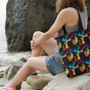 Matching Rabbit Pattern on Black Tote Bag