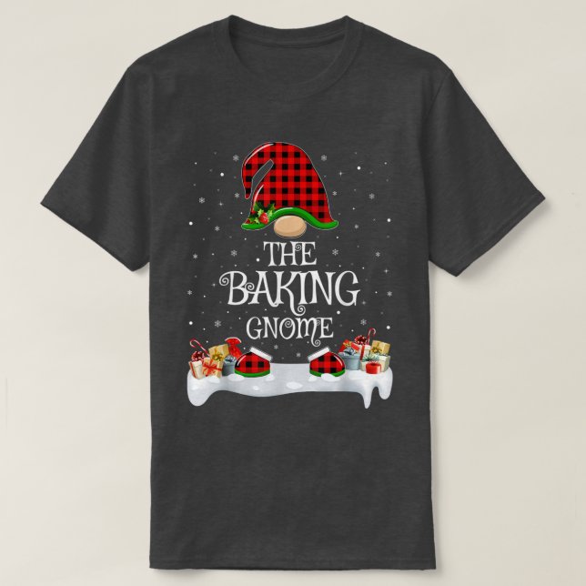 Matching Red Buffalo Plaid The Baking Gnome Christ T-Shirt (Design Front)