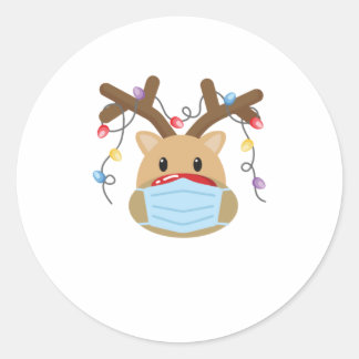 Matching Reindeer with Mask Christmas Sh Classic Round Sticker