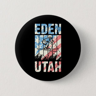 Matching Retro Style Mountain Skiing Eden Utah Tri 6 Cm Round Badge