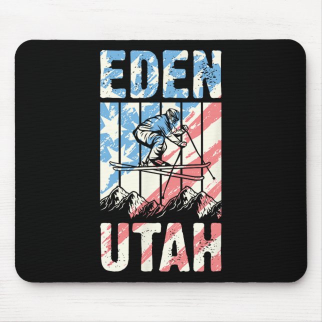 Matching Retro Style Mountain Skiing Eden Utah Tri Mouse Pad (Front)