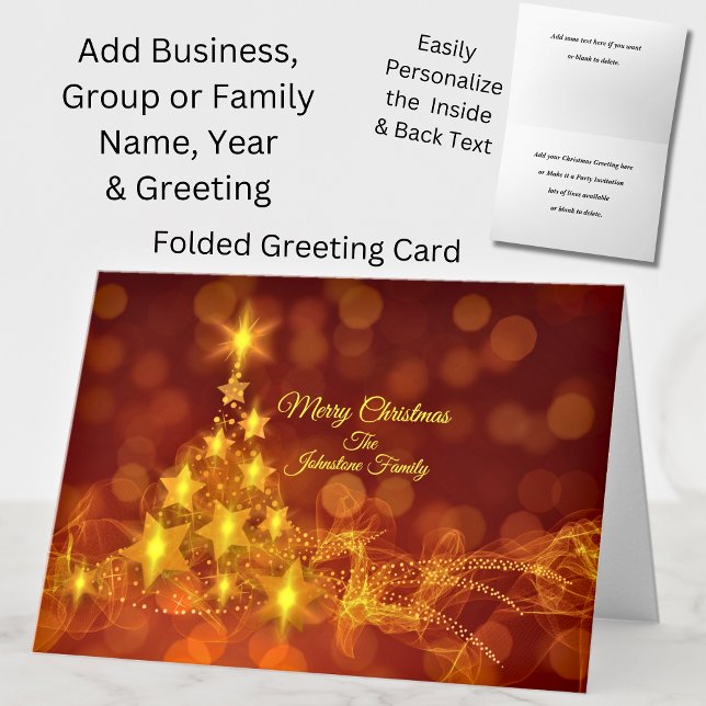 Matching Set Gold Stars Tree Change Name Christmas Card (Creator Uploaded)