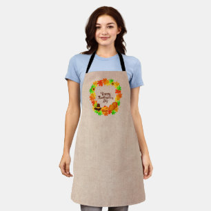 Matching Set Thanksgiving Green Gold Wreath Hat Apron