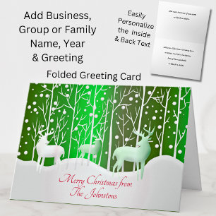 Matching Set White Reindeer Edit Name Green Card