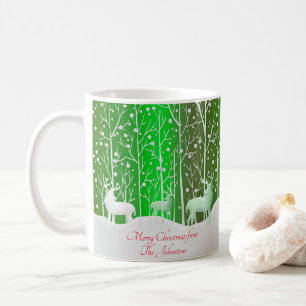 Matching Set White Reindeer Edit Name Green Coffee Mug