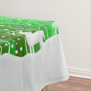 Matching Set White Reindeer Edit Name Green Tablecloth