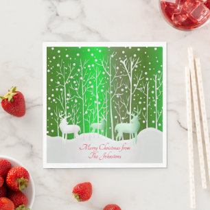 Matching Set White Reindeer Edit Name Luncheon Napkin