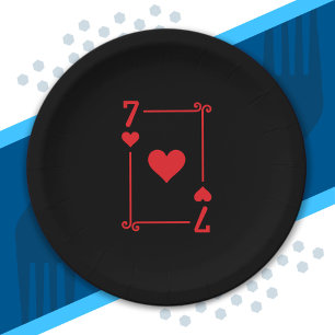 Matching Seven Hearts Suit Playing Cards Modern 7 Paper Plate
