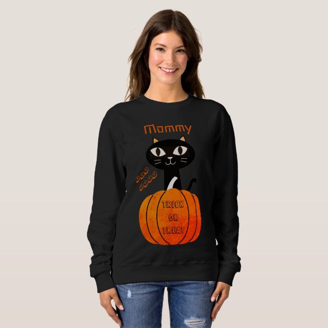 Matching Spooky Trick or Treat Cute Cat Halloween Sweatshirt (Front Full)