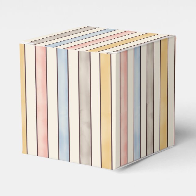 Matching, Subdued Pink, Yellow and Blue Stripes  Favour Box (Front Side)