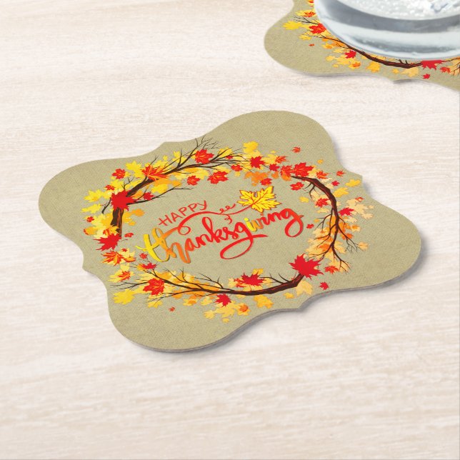 Matching Thanksgiving Autumn Leaf Tones Paper Coaster (Angled)