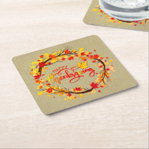 Matching Thanksgiving Autumn Leaf Tones Square Paper Coaster