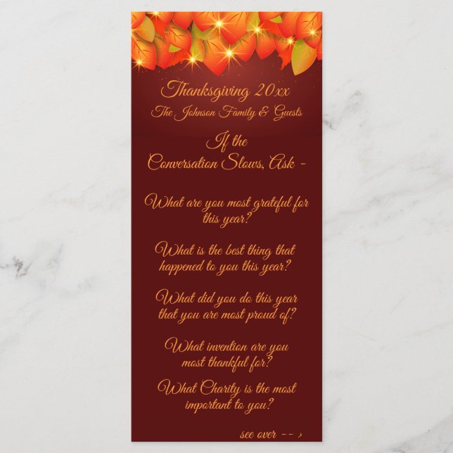 Matching Thanksgiving Leaf Conversation Starter Me Menu (Front)