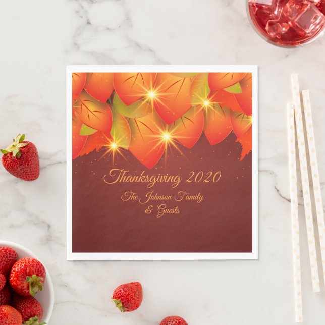 Matching Thanksgiving Orange Leaf Name Luncheon Napkin (Insitu)