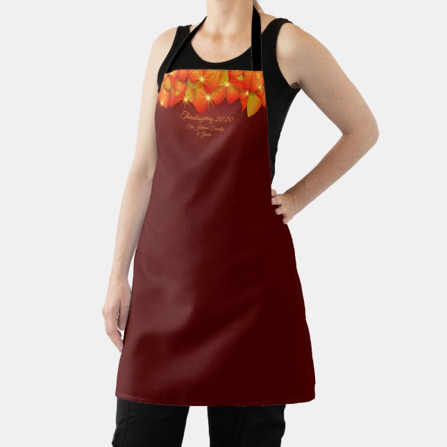 Matching Thanksgiving Orange Leaf Name Year Apron (Insitu)