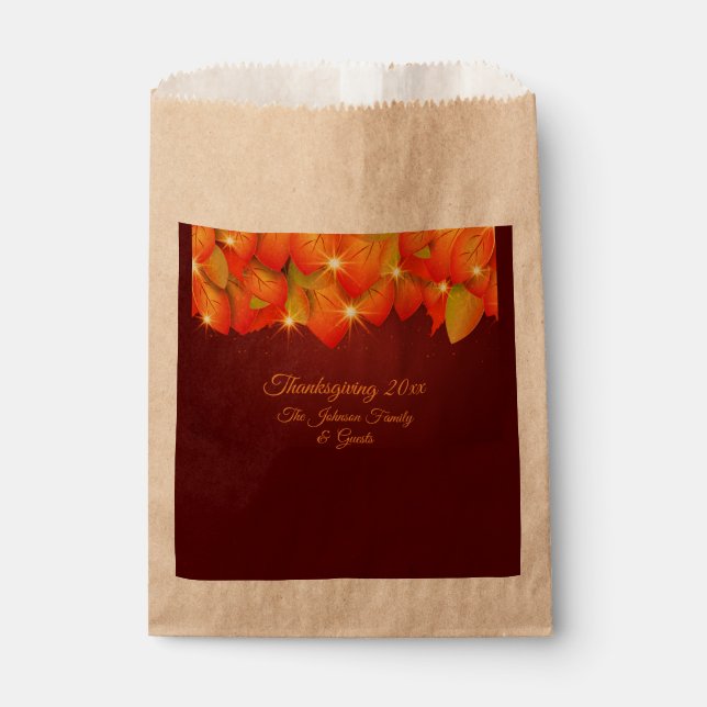 Matching Thanksgiving Orange Leaf Name Year Favour Bag (Front)