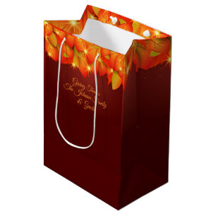 Matching Thanksgiving Orange Leaf Name Year Medium Gift Bag