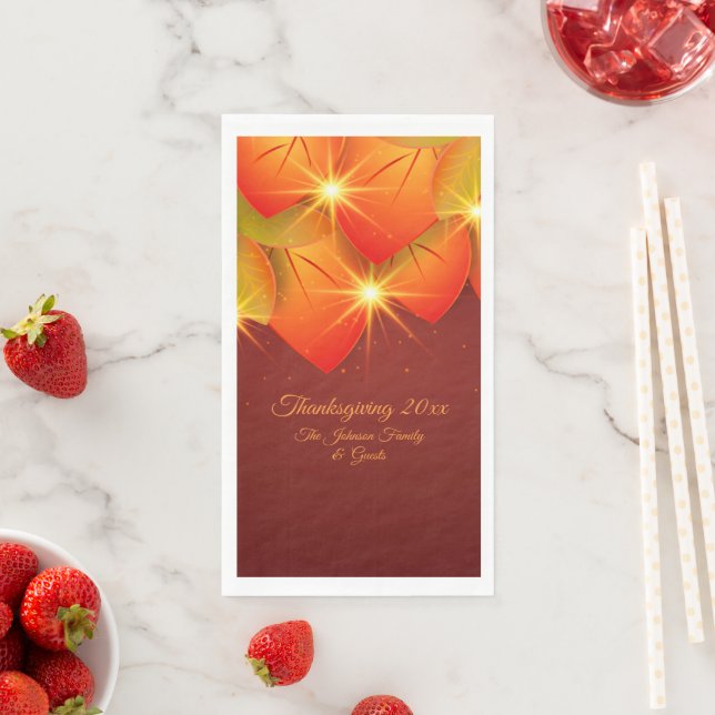 Matching Thanksgiving Orange Leaf Name Year Paper  Napkin (Insitu)