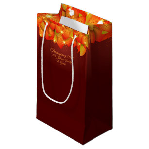 Matching Thanksgiving Orange Leaf Name Year Small Gift Bag