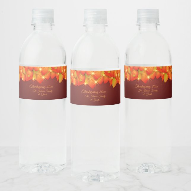 Matching Thanksgiving Orange Leaf Name Year Water  Water Bottle Label (Bottles)