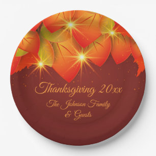 Matching Thanksgiving Orange Leaves Name Year 9" P Paper Plate