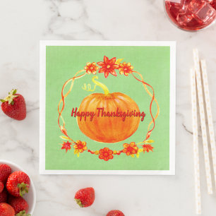 Matching Thanksgiving Watercolor Pumpkin Napkin