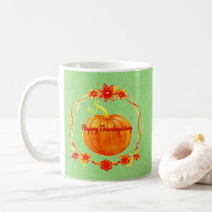 Matching Thanksgiving Watercolor Pumpkin on Green Coffee Mug