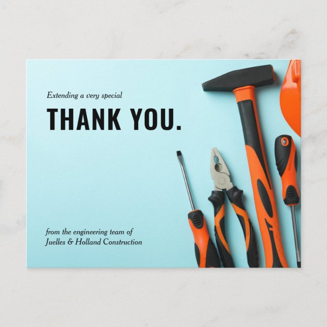 Matching Toolset Construction | Minimal Thank You Postcard (Front)
