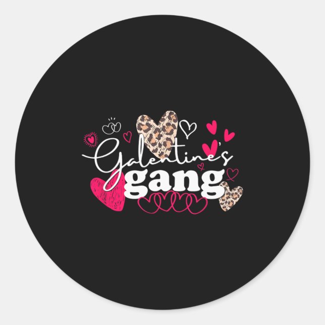Matching Valentines Day Galentines Gang Cute Leopa Classic Round Sticker (Front)