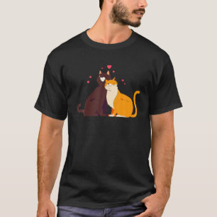 Matching Valentines Day Red Heart Cats Couples Fam T-Shirt