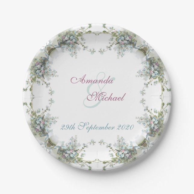 Matching wedding set forget me nots paper plate (Front)