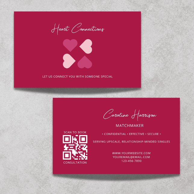 Matchmaker Dating Service QR Code Red Heart Modern Business Card (Creator Uploaded)