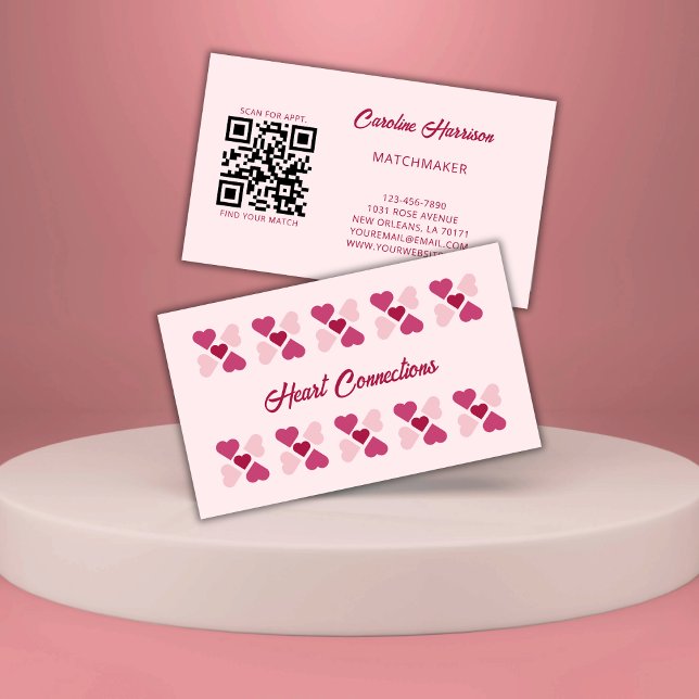 Matchmaker Dating Service Red Pink Hearts QR Code Business Card (Creator Uploaded)