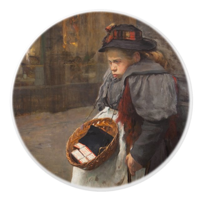 Matchstick Girl Poor Street Urchin Urban Poverty   Ceramic Knob (Front)